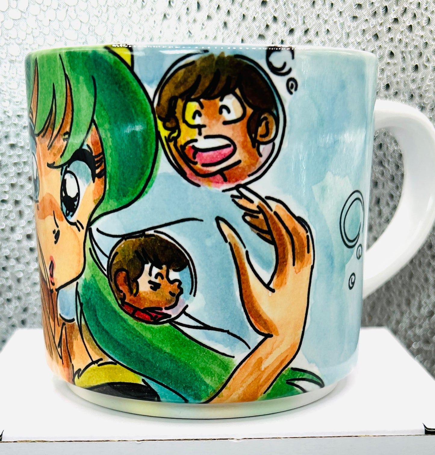 Tazza Lamù – Illustrazione Acquarello con Bolla dei Ricordi | Anime Mug Personalizzata