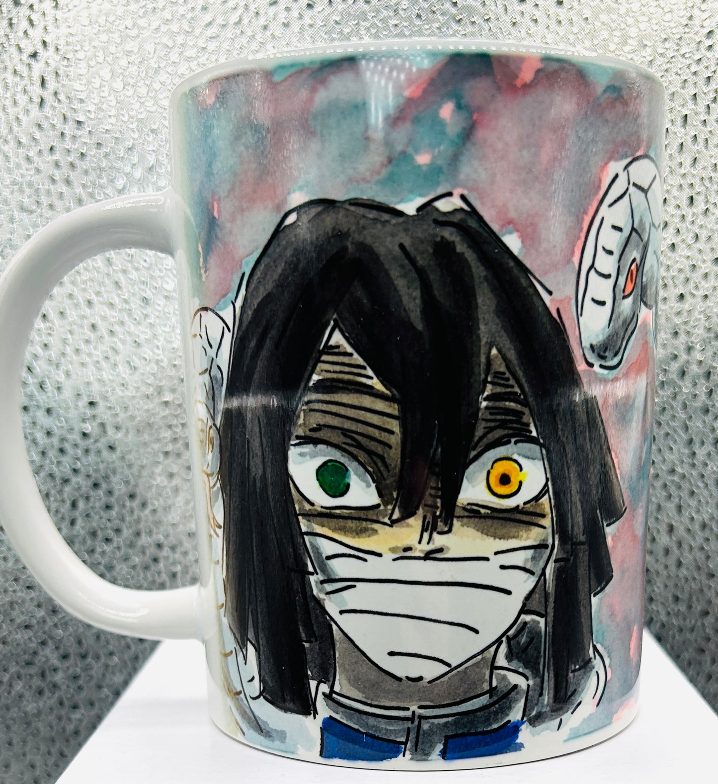 Tazza Obanai Iguro Disegnata a Mano – Demon Slayer Anime Mug 🐍