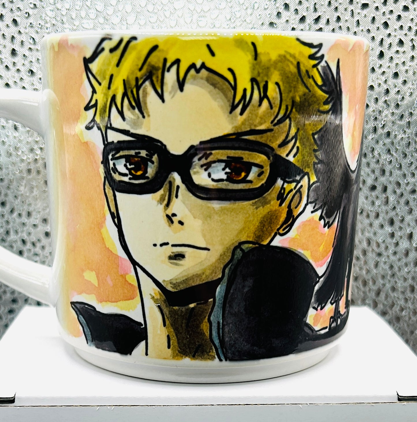 Tazza Tsukishima – Design Minimal Ironico Dipinto a Mano | Haikyuu
