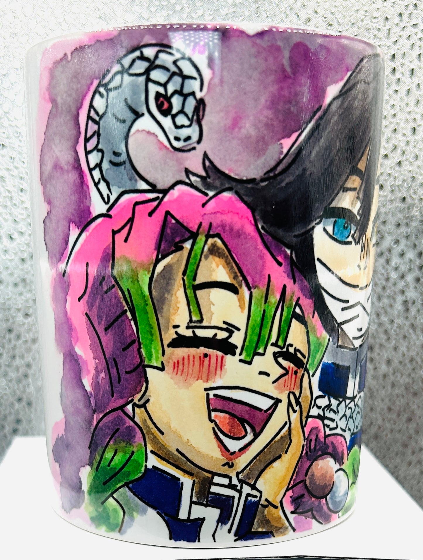 Tazza Obanai & Mitsuri Demon Slayer – Design Anime Dipinto a Mano