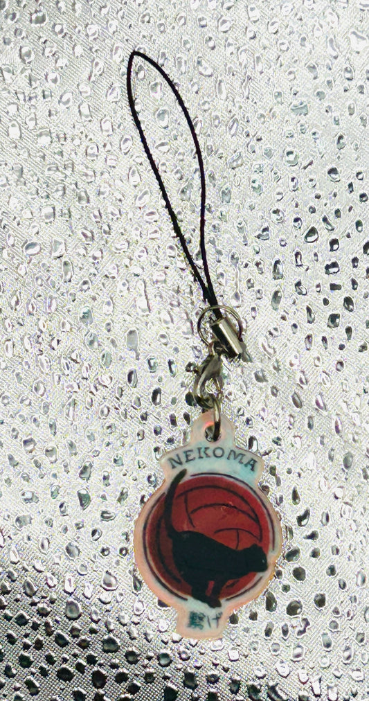 Phone Charm Nekoma Disegnato a Mano – Haikyuu Anime Accessory 🐈