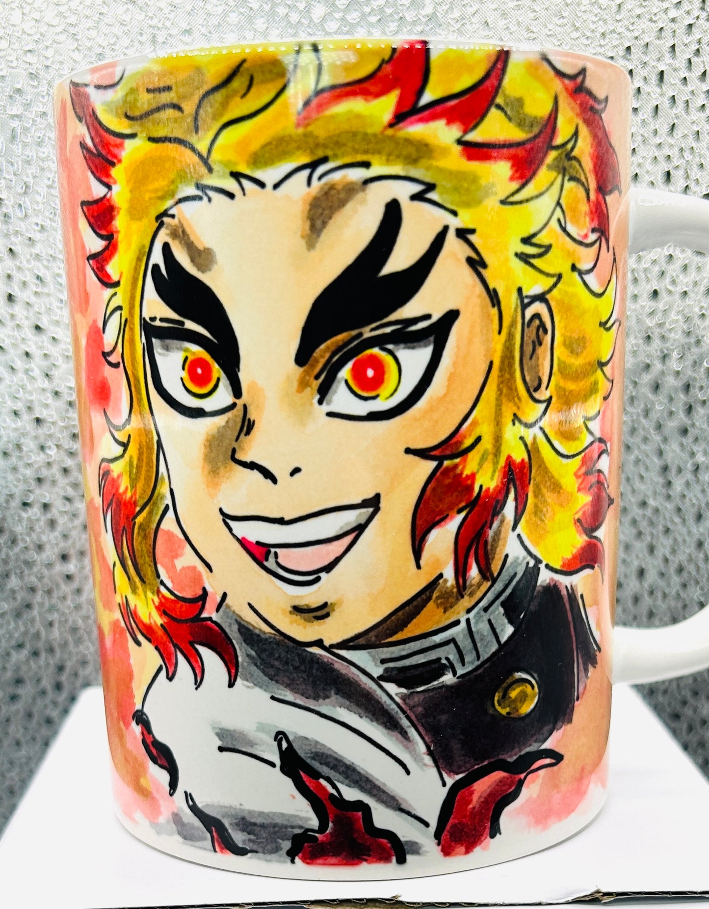 Tazza Rengoku Disegnata a Mano – Demon Slayer Anime Mug 🔥