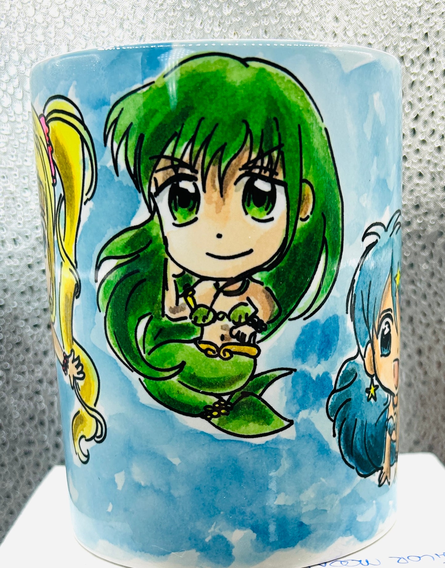 Tazza Mermaid Melody Trio – Lucia, Hanon e Rina Design Anime Dipinto a Mano