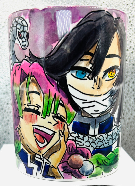 Tazza Obanai & Mitsuri Demon Slayer – Design Anime Dipinto a Mano