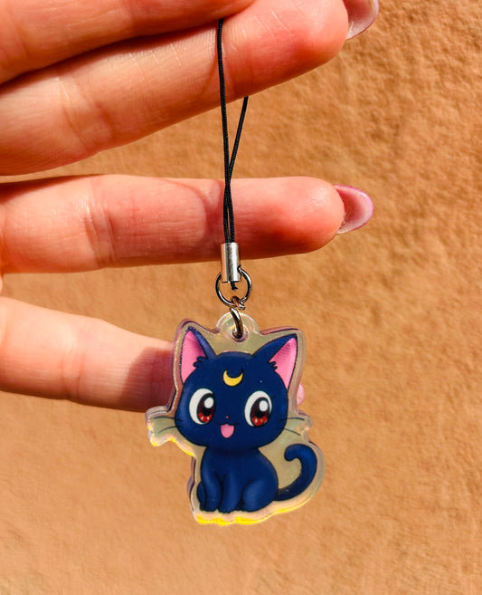 Phone Charm Luna – Sailor Moon Disegnato a Mano su Acrilico 🐈‍⬛